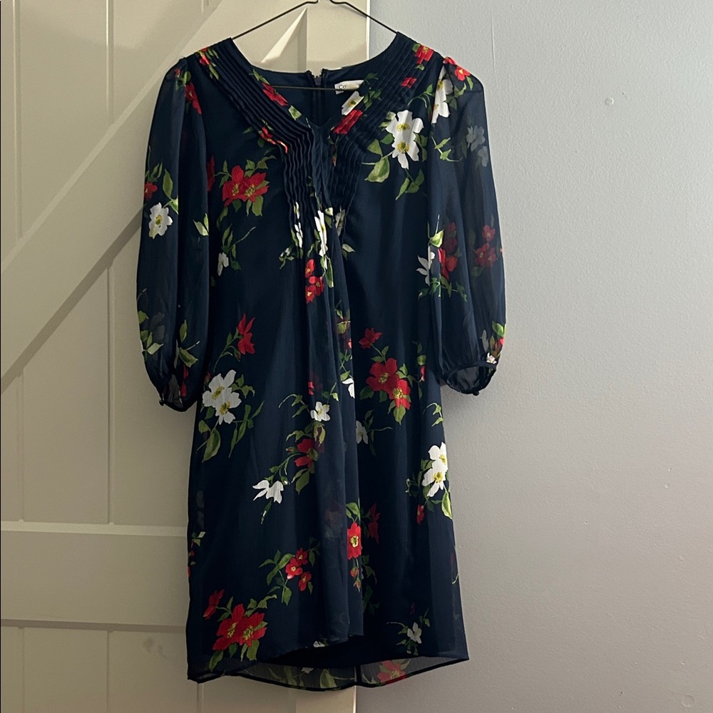 Calvin Klein Blue  Floral Long Sleeve Dress